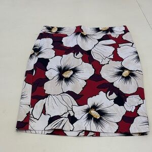 Ann Taylor Factory Red and Cream Floral Pencil Skirt